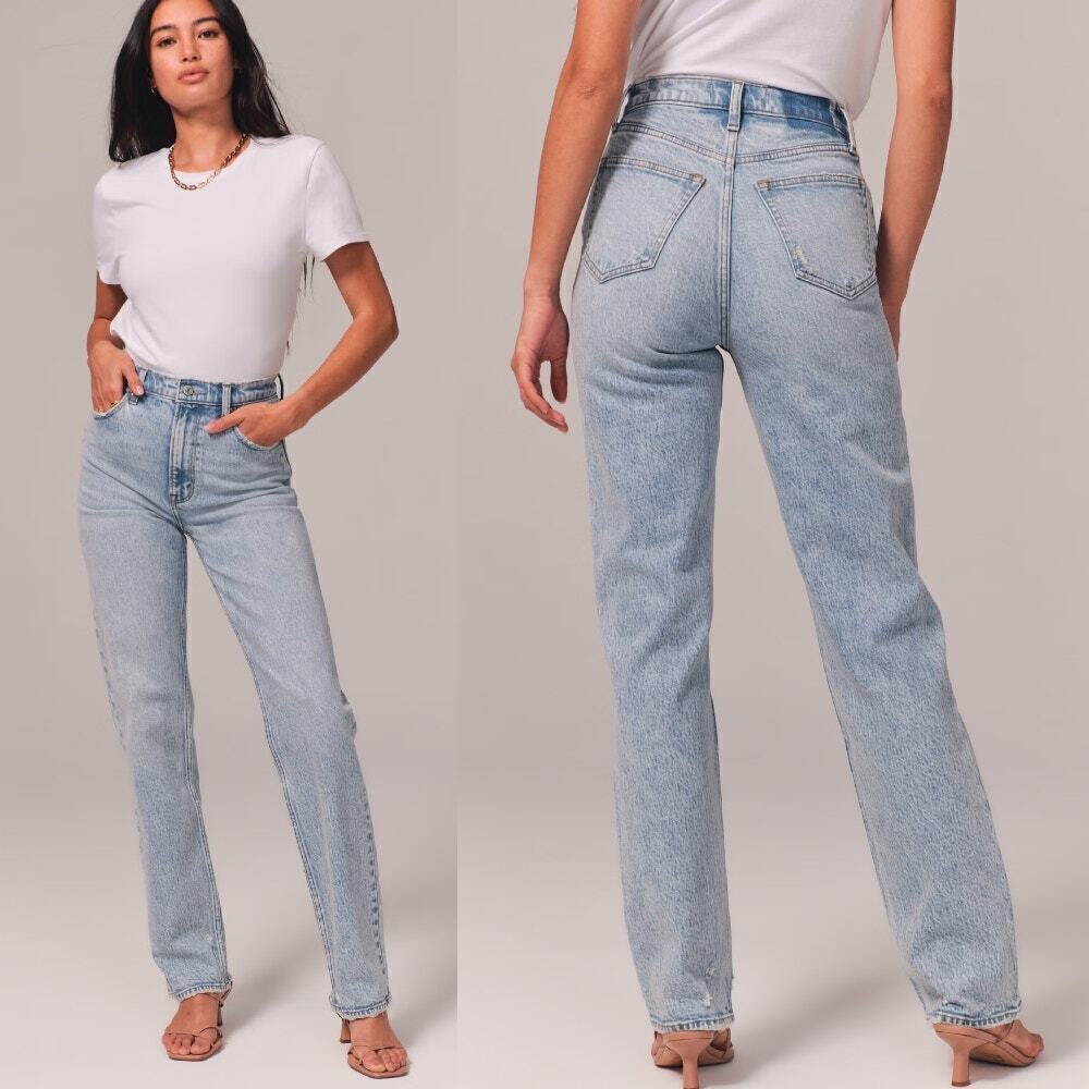 Abercrombie & Fitch Light Wash The 90's Straight Ultra High Rise Jeans Sz 24/00R